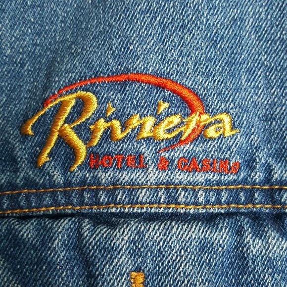 Vintage 90s Riviera Hotel Casino Las Vegas Denim Jacket Mens Size XXL Distressed - Picture 5 of 7